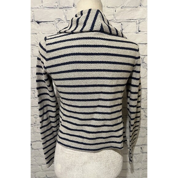 Lou & Grey Navy Stripe Open Front Cotton Jacket Knit Asymmetric XS - Picture 4 of 6